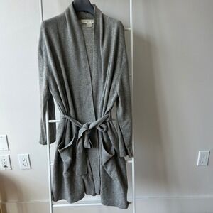 Arlotta 100% Cashmere Robe Grey Shawl Collar Belted Mid Length Pockets Medium